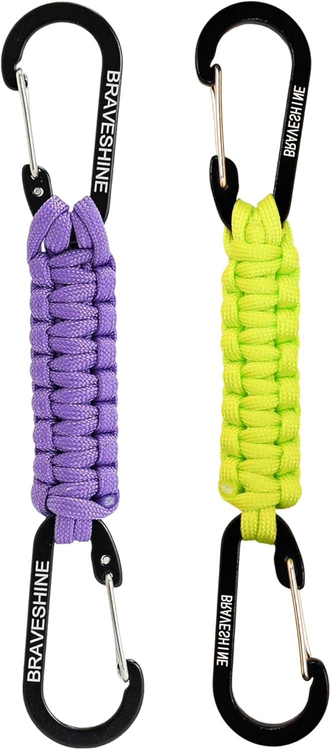 BRAVESHINE Paracord Keychain Carabiner Clip | D Ring Hanger Lanyard Hook