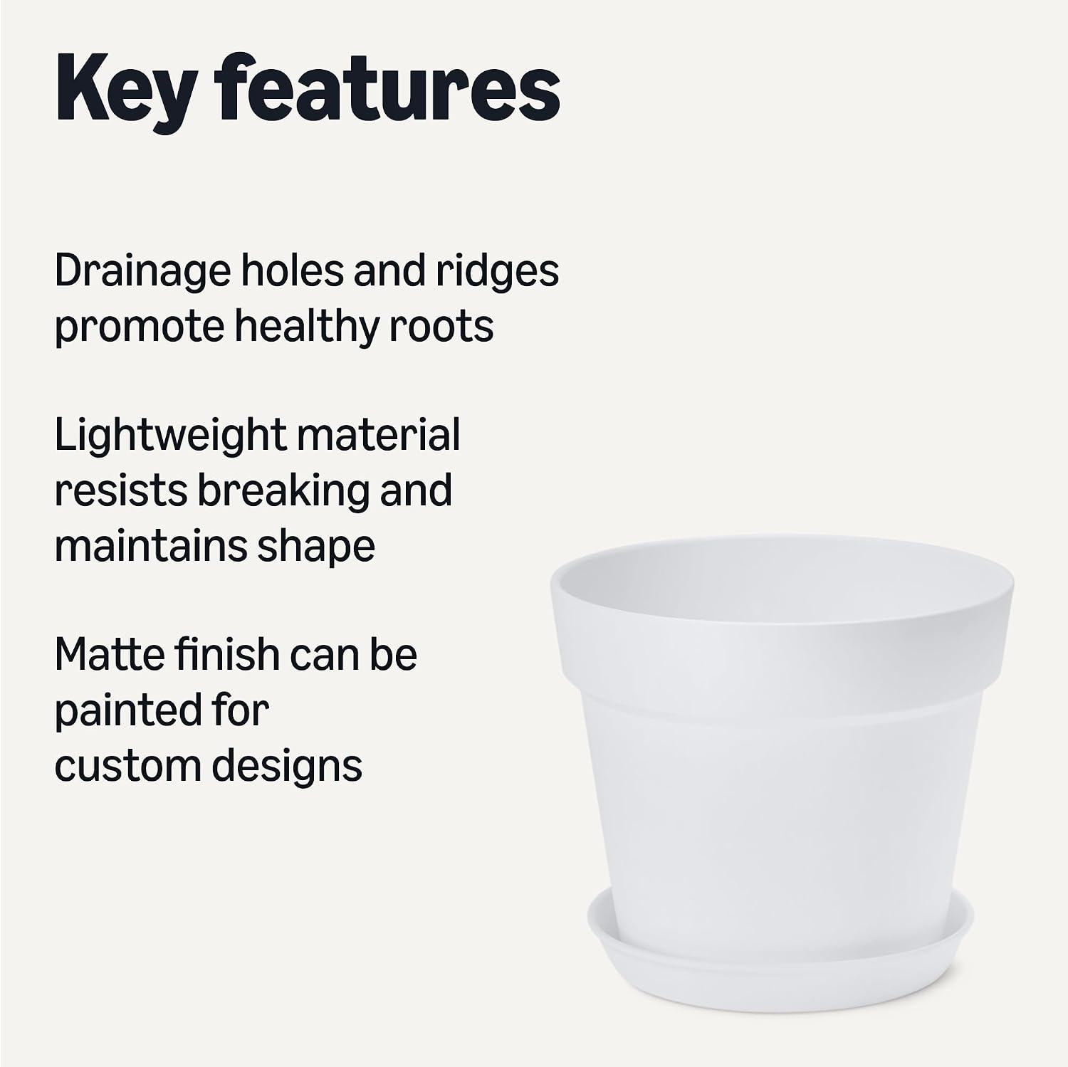 Amazon Basics Plant Pot with Saucer, Flower Pot with Drainage Holes, Lightweight PP, 8 Inch, 1-Pack