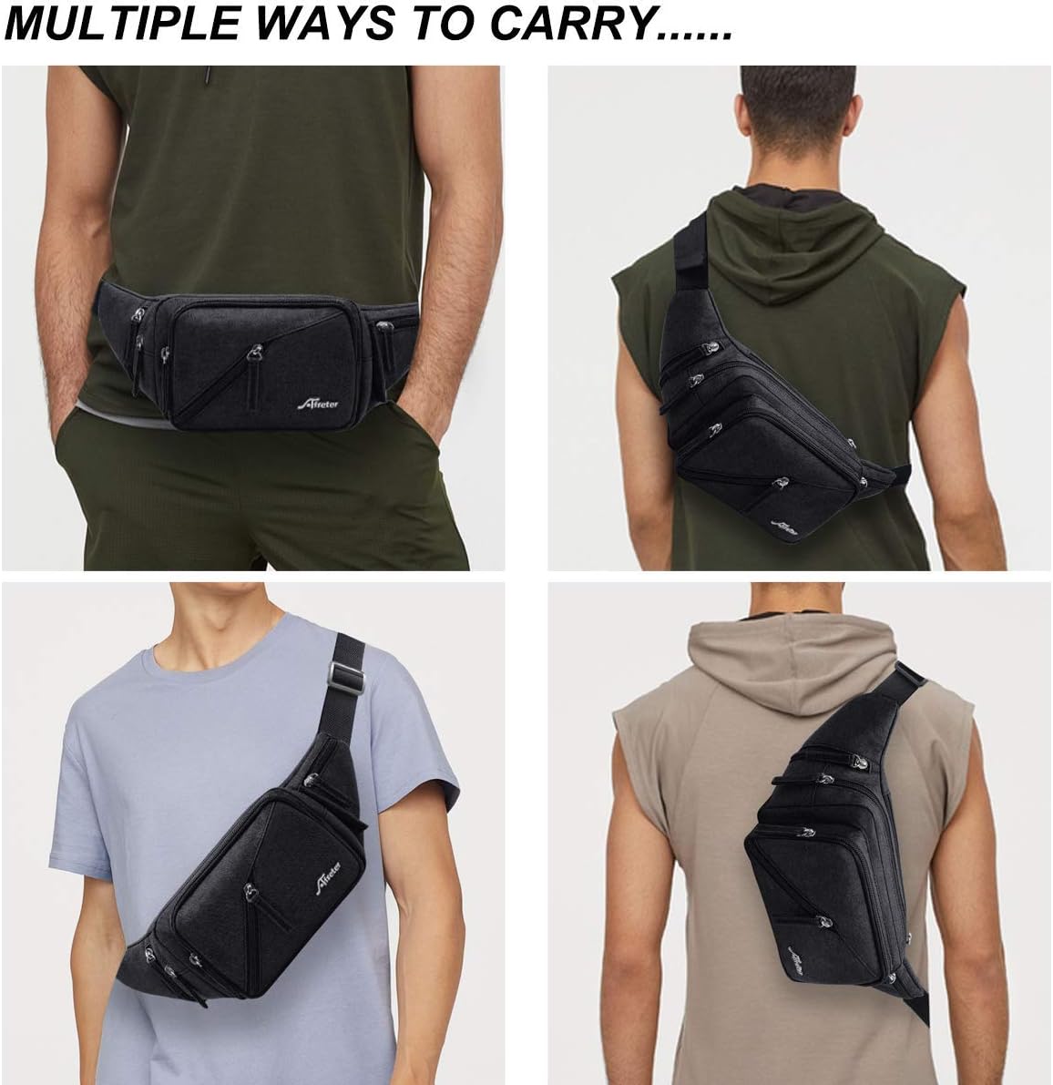 Fanny Pack Waterproof Waist Bag Pack Men Women Hip Bum Bag With Water Bottle Holder Adjustable Strap Suitable For Outdoors Workout Traveling Hiking Cycling Dog Walking Pouch Bag(black)