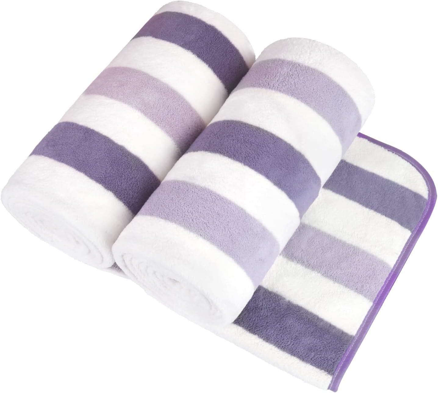 JML Microfiber Bath Towels, 2 Pack, 30" x 60", Cabana Stripe Purple