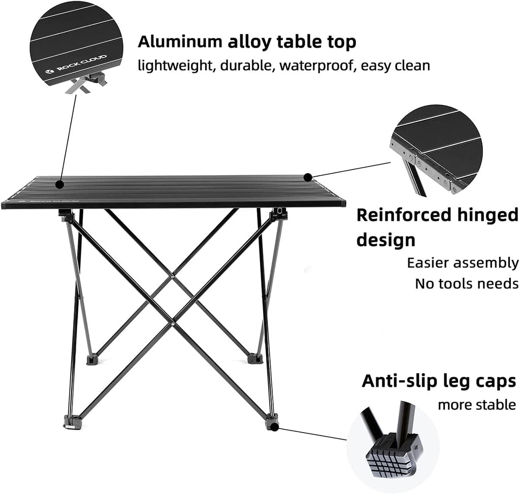 ROCK CLOUD Portable Camping Table Ultralight Aluminum Camp Table Folding Beach Table for Camping Hiking Backpacking Outdoor Picnic, Size M