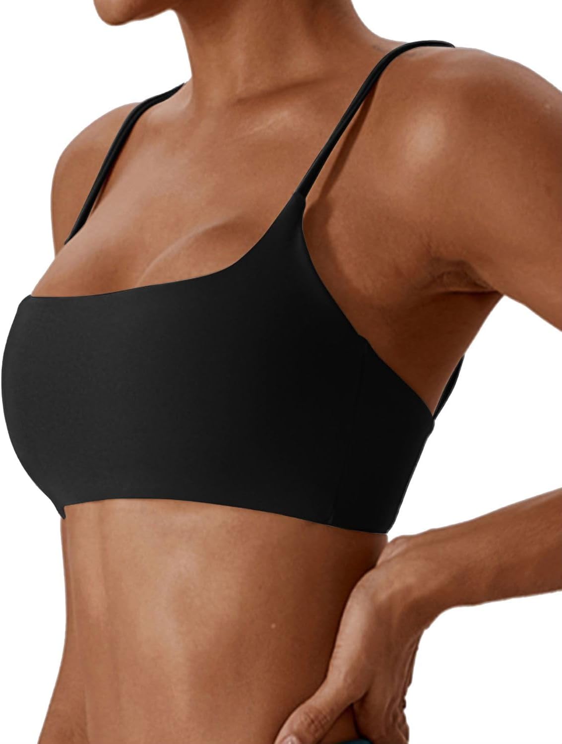 Comper Women's Sports Bras Wirefree Racerback Workout Bras Sexy Thin Straps Yoga Sport Bras with Removable Pads
