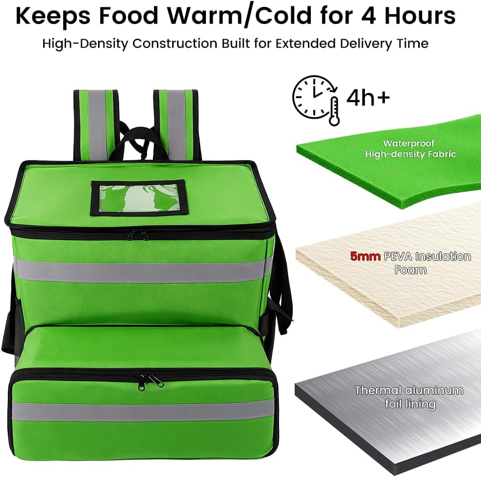 Insulated Food Delivery Backpack with Cup Holders, Expandable Bag