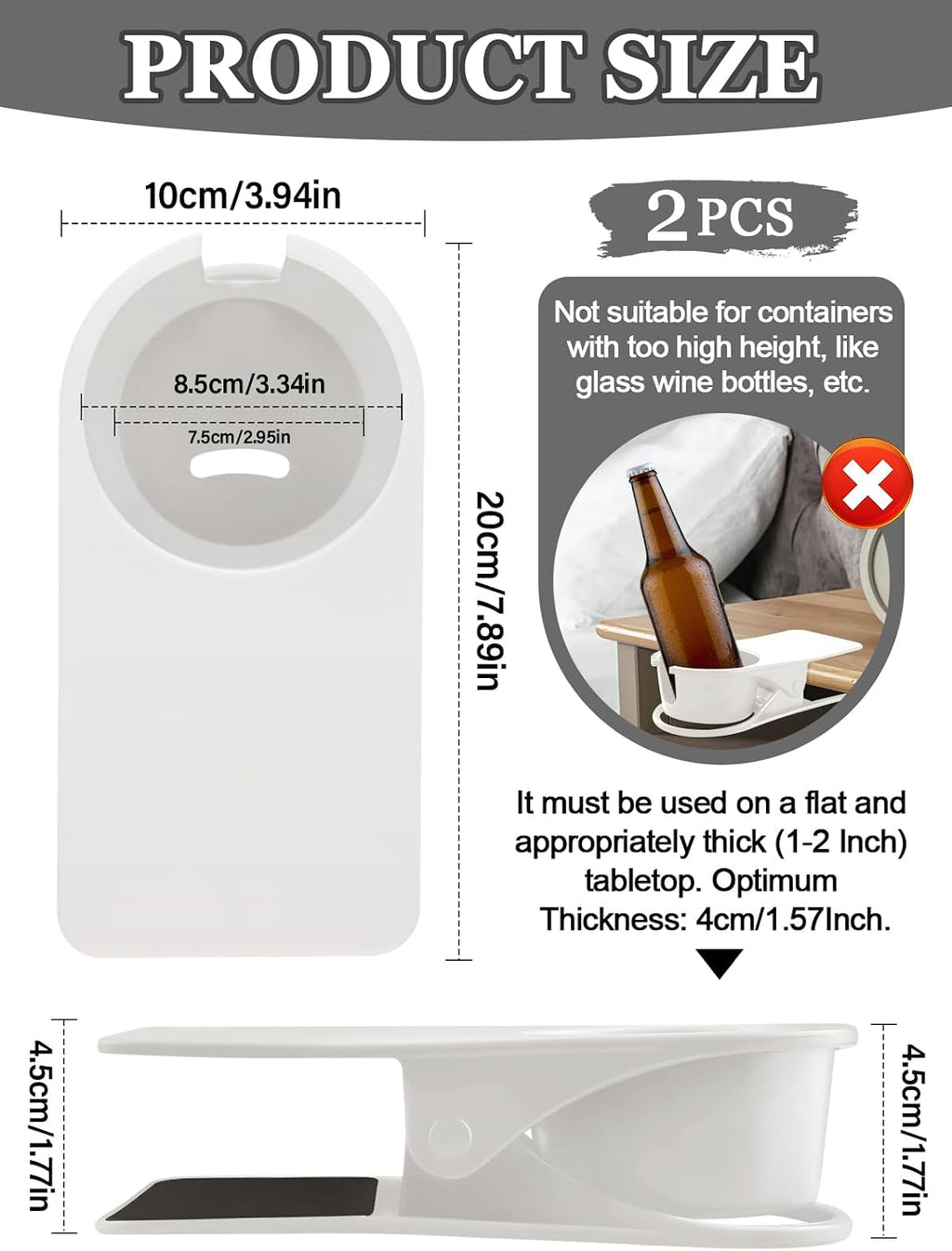 2PCS Clip on Drink Holder for Beach Chair, Desk Cup Holder with Groove