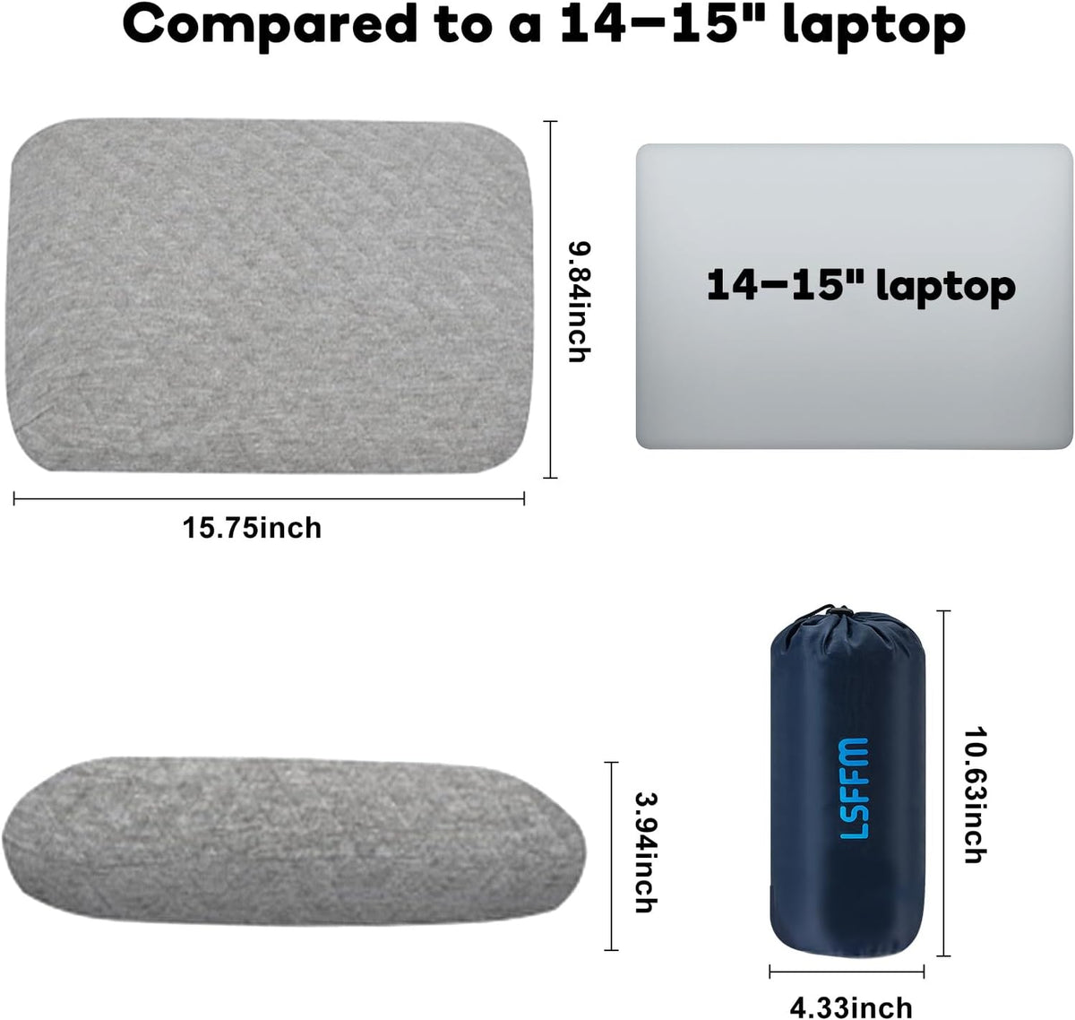 Memory Foam Travel Pillow 9.8"x15.7" Compact Camping Pillow