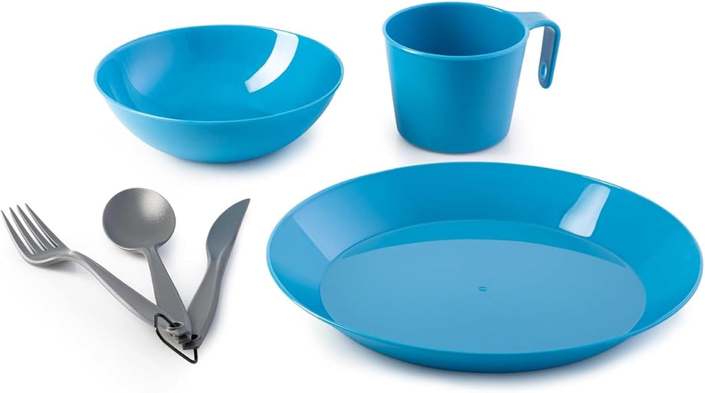 GSI Outdoors Cascadian Table Set I 6-Piece Camping, Backpacking Mess Kit, Plastic BPA Free, Plate, Bowl, Mug, Cup & Cutlery Set