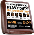 WHITEDUCK Super Heavy Duty Poly Tarp Cover 16 Mil with Grommets and Reinforced Edges (Brown- 16 Mil, 4' x 20')