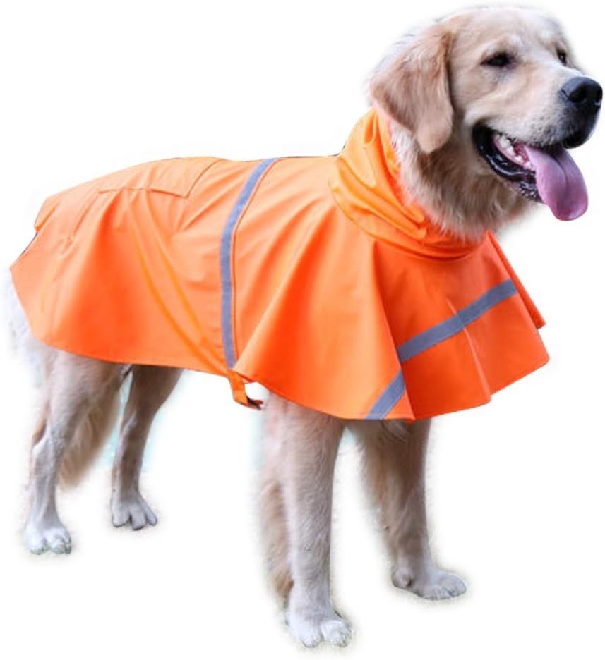 NACOCO Large Dog Raincoat Adjustable Pet Water Proof Clothes Lightweight Rain Jacket Poncho Hoodies with Strip Reflective (L, Red)