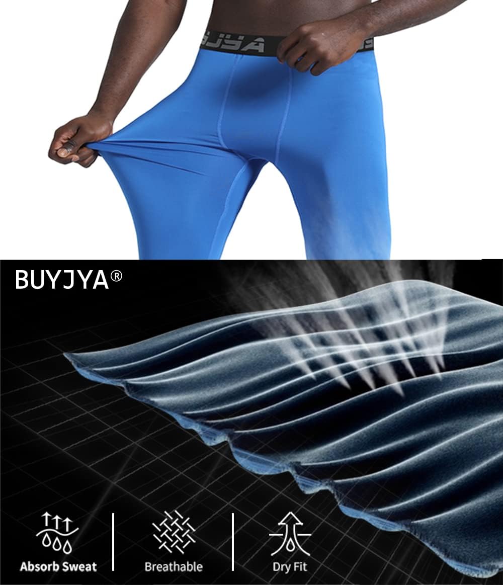 BUYJYA 3 or 5 Pack Men's Compression Pants Base Layer Tights Leggings