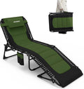 Oversized Padded Outdoor Folding Lounge Chair for Adults 330Ibs Patio Chaise Lounge Chair for Outside Adjustable 5-Position Reclining Beach Chair with Pillow Pocket