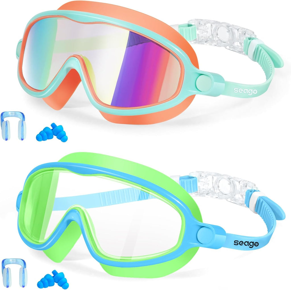 Seago Swim Goggles for Kids 3-14 Anti-Fog & UV Wide Clear View Boys Girls