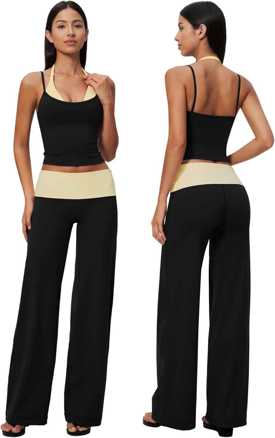 QBGJTD Womens Workout Sets Two Piece Striped Tank Top Wide Leg Yoga Pants Yoga Pilates Outfits