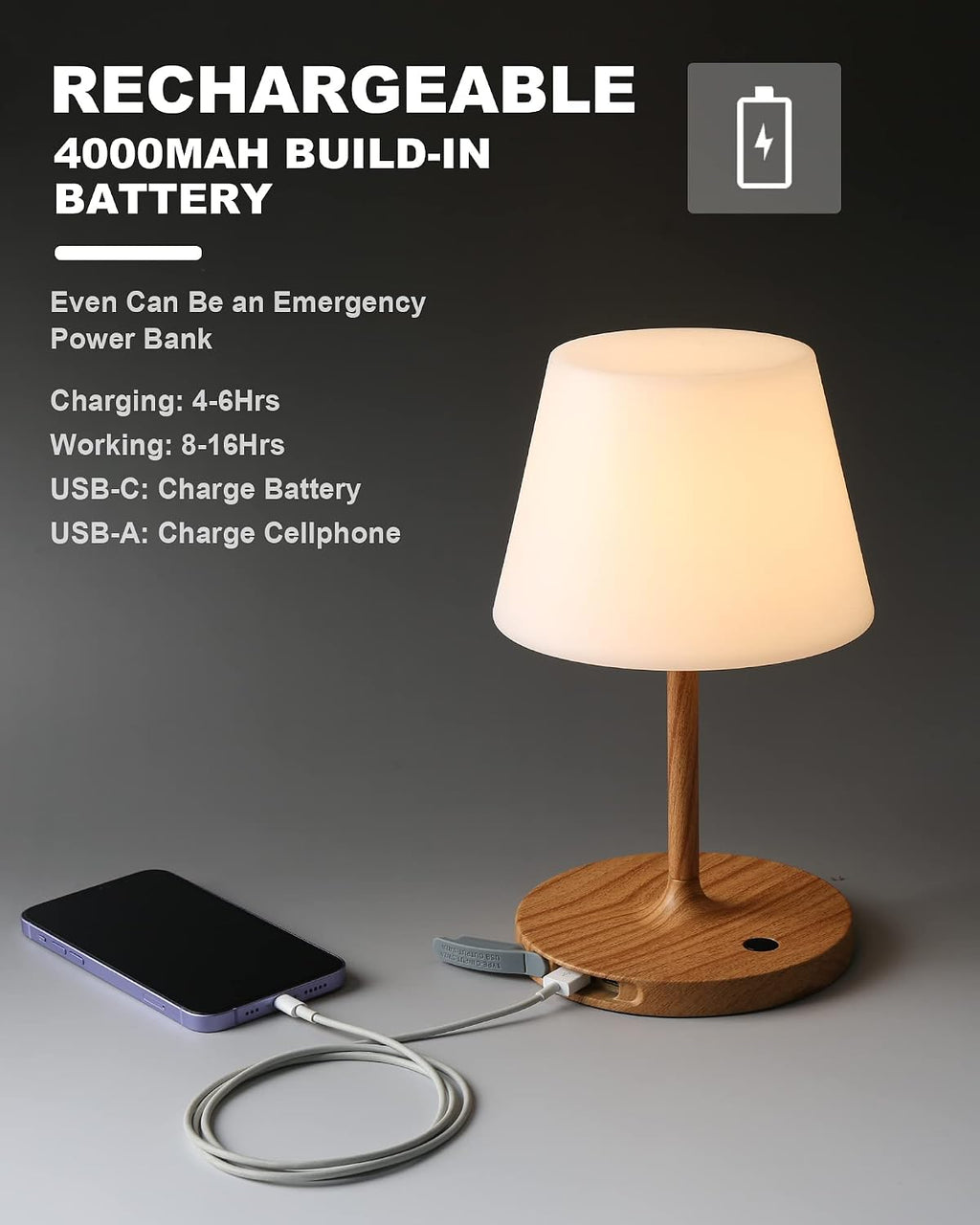WEILAILUX Outdoor Table Lamp, Shower Lamp Waterproof (Wood Grain H9.6in)