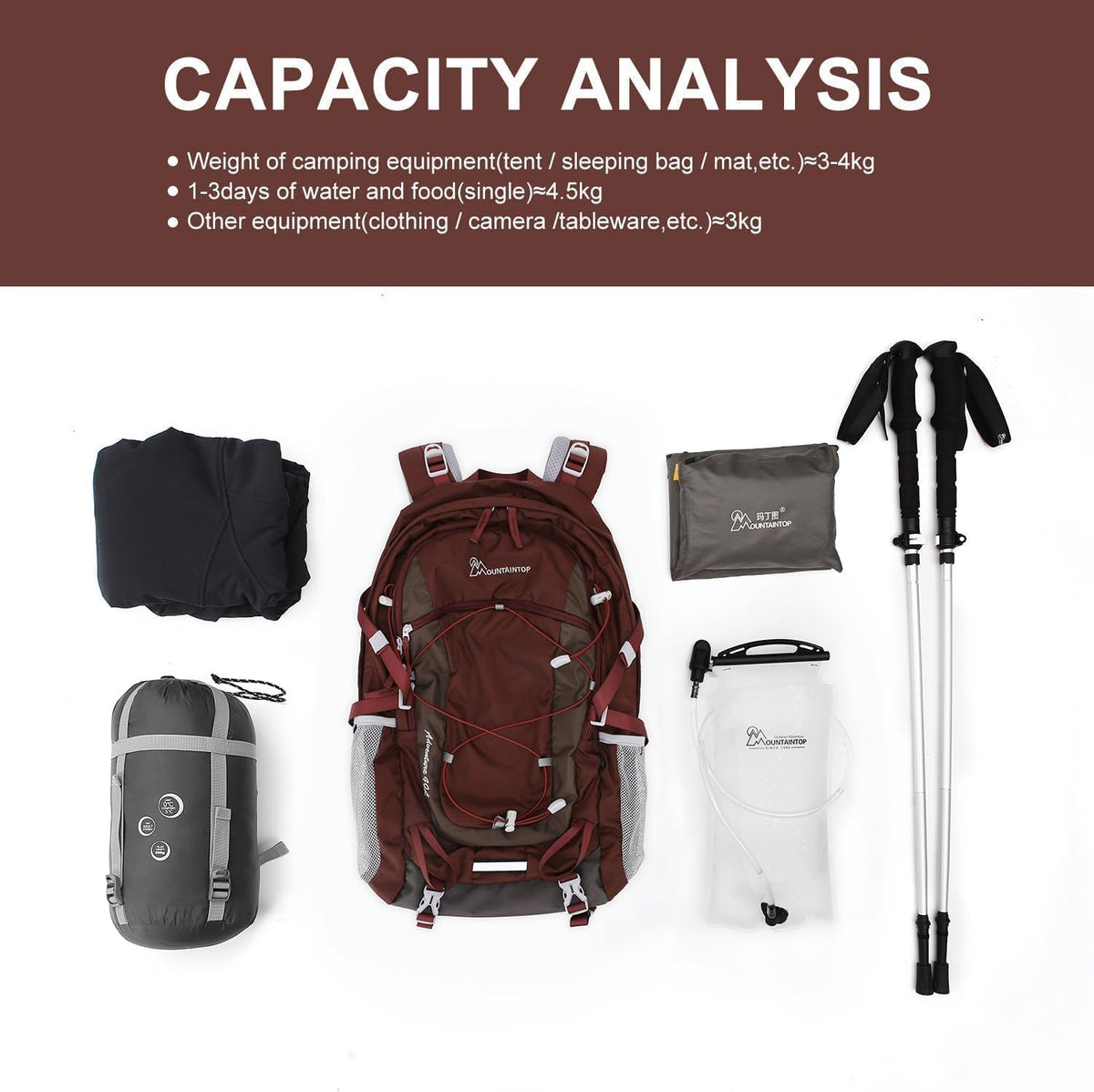 MOUNTAINTOP 40L Hiking Backpack, Lightweight Outdoor Backpacking Pack