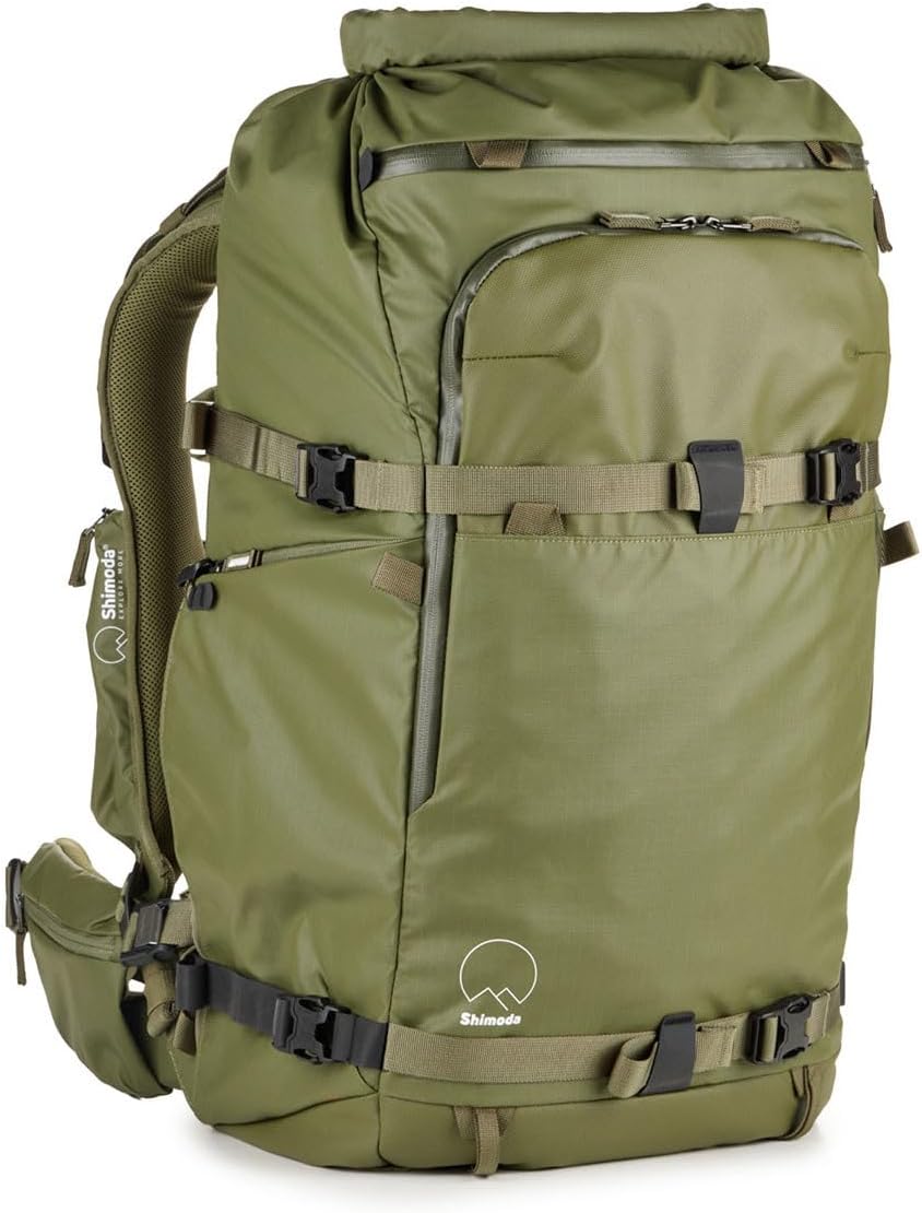 Shimoda Action X70 HD Backpack, Heavy-Duty Outdoor Photography & Video Expedition Pack for DV Core Units, Reinforced Load Support, Roll-Top Expandable Access, Tripod Pockets, Army Green