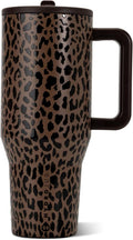 HydroJug Traveler 40oz, Insulated Tumbler with Handle & Straw, Brown Leopard
