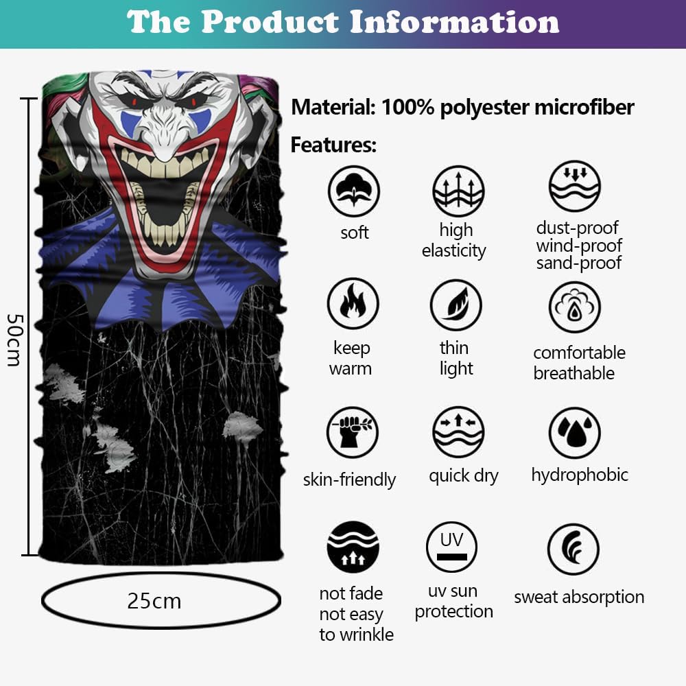 Neck Gaiter Mask,UV Protection Bandana Gator Face Cover Covering Mask,Tube Scarf,Neck Warmer Balaclava,Headband