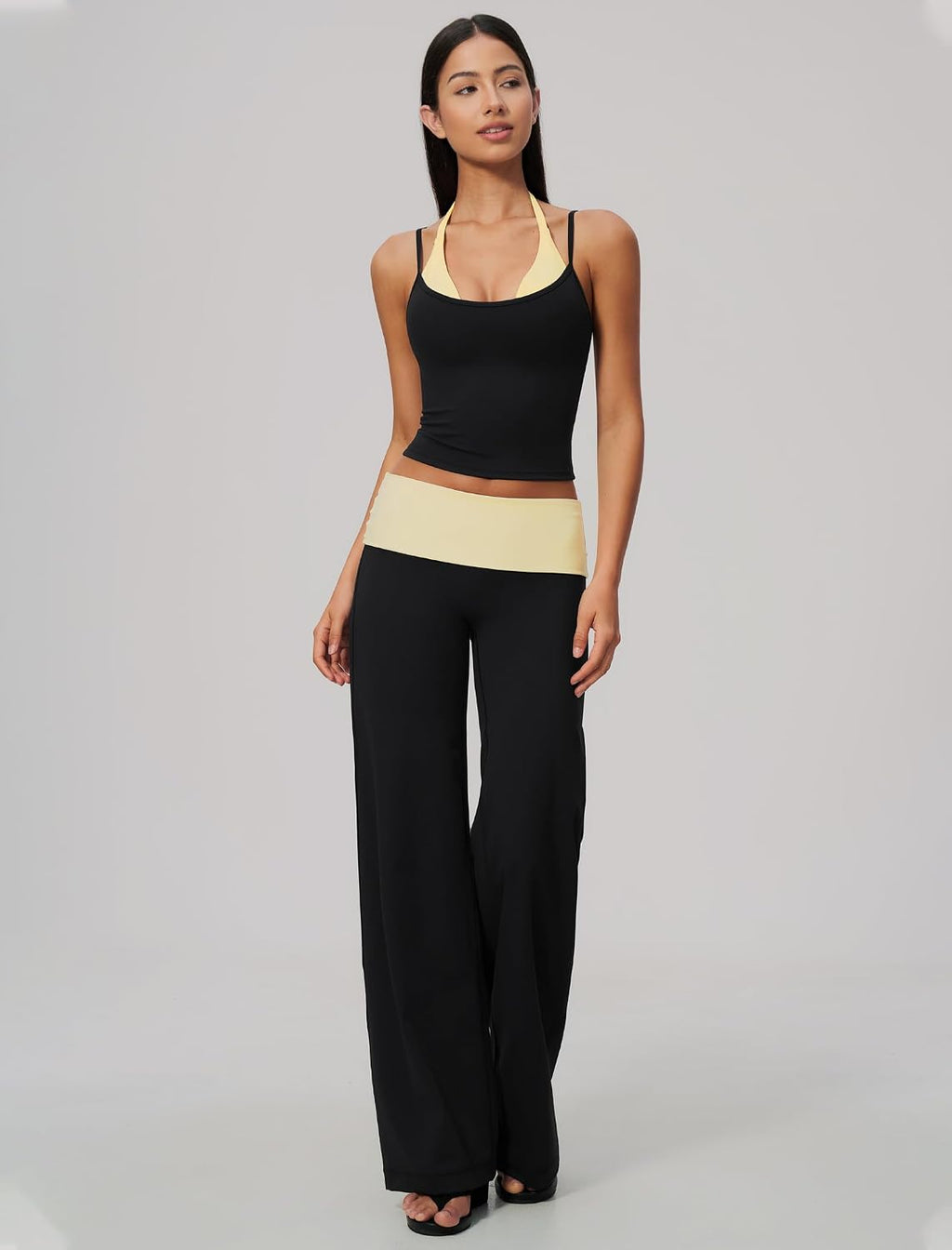QBGJTD Womens Workout Sets Two Piece Striped Tank Top Wide Leg Yoga Pants Yoga Pilates Outfits