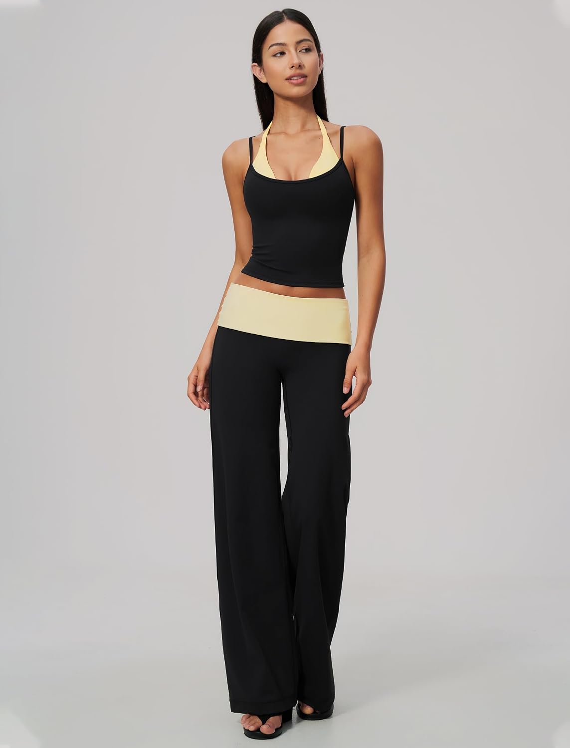 QBGJTD Womens Workout Sets Two Piece Striped Tank Top Wide Leg Yoga Pants Yoga Pilates Outfits