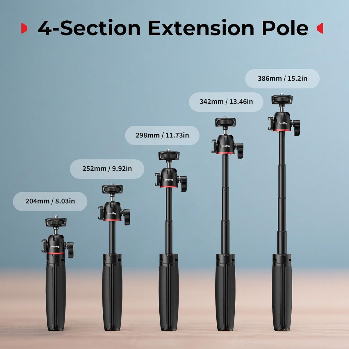 SMALLRIG Small Camera Tripod Selfie Stick, Extendable 8"-15" Mini Tripod