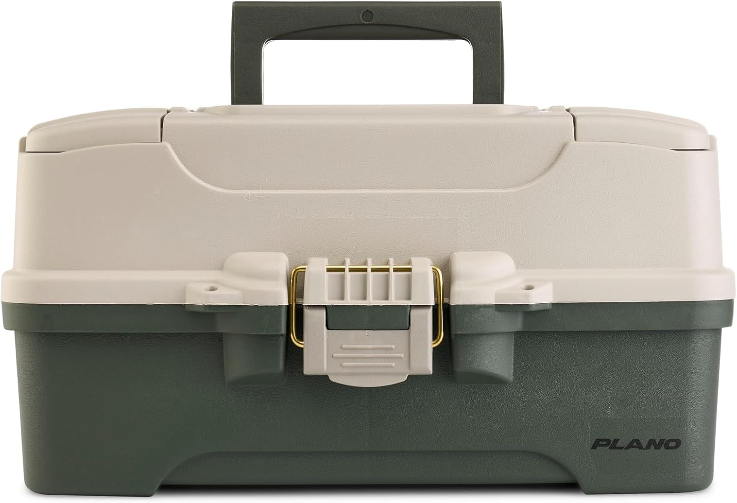 Plano Three-Tray Tackle Box Bass Kit, Tan/Green, Rust-Proof Brass Latch, Top-Access Tray Compartments with Deep Storage, Made in the USA, Portable Fishing Gear Storage Organizer
