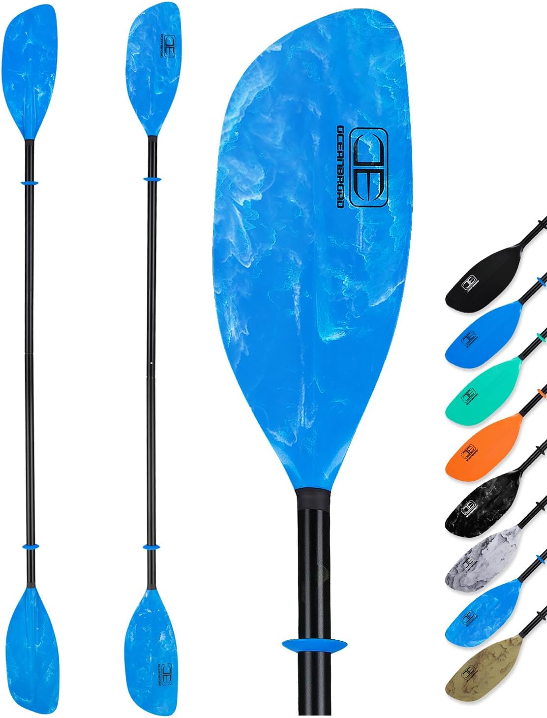 OCEANBROAD Kayak Paddle 86in/218cm, 90.5in/230cm Alloy Shaft 2-Piece Floatable Kayak Oar for Kayaking Canoeing Boating