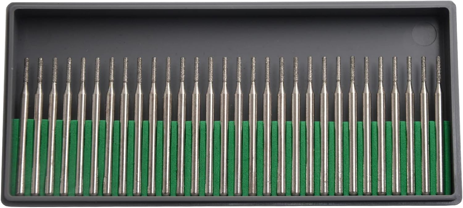 30Pcs 1.5mm Cylinder,3mm Shaft,Diamond Stone Abrasive Burs Burr Grit Bits for Rotary Tool Grinding Head Jewelry Lapidary Woodworking (Cylinder 1.5mm)