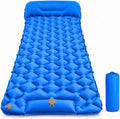Camping Sleeping Pad, Ultralight Camping Mat with Pillow, Built-in Foot Pump Inflatable Sleeping Pads Compact for Camping Backpacking Hiking Traveling Tent - Blue