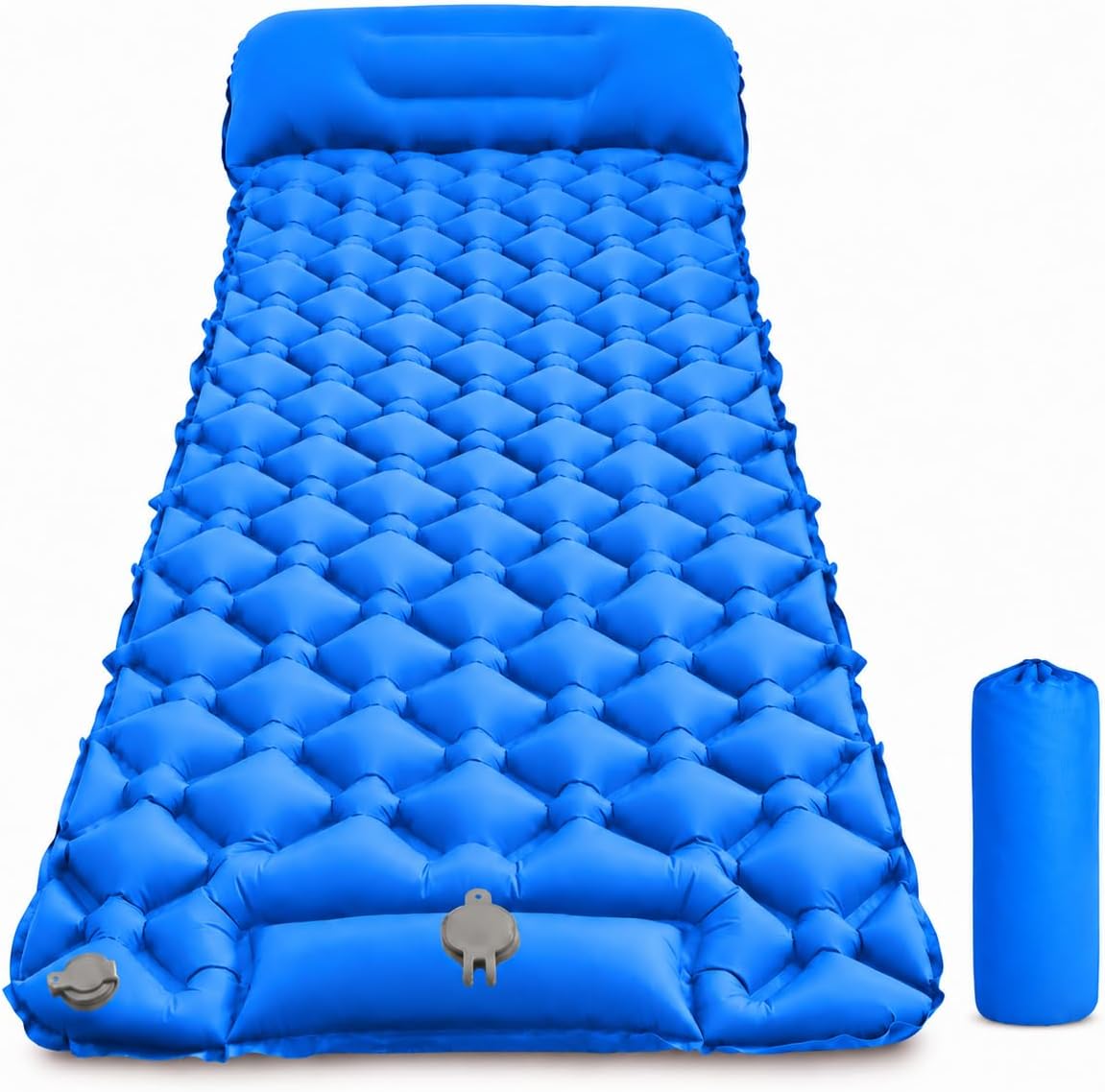 Camping Sleeping Pad, Ultralight Camping Mat with Pillow, Built-in Foot Pump Inflatable Sleeping Pads Compact for Camping Backpacking Hiking Traveling Tent - Blue