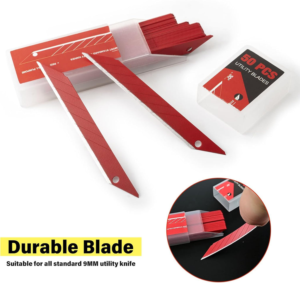 Gomake 9mm Utility Knife Replacement Blades,30 Degree Snap Off Carbon Steel Knife Blades for Retractable Cutting Knives, Hobby, Craft, Box Cutter 100PCS (Red)