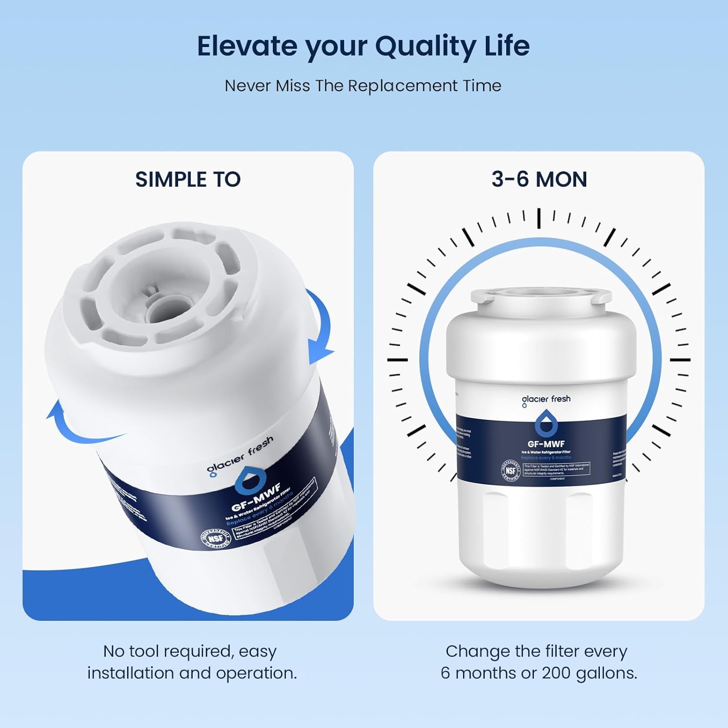 GLACIER FRESH MWF Refrigerator Water Filter Compatible with GE, 1-Pack