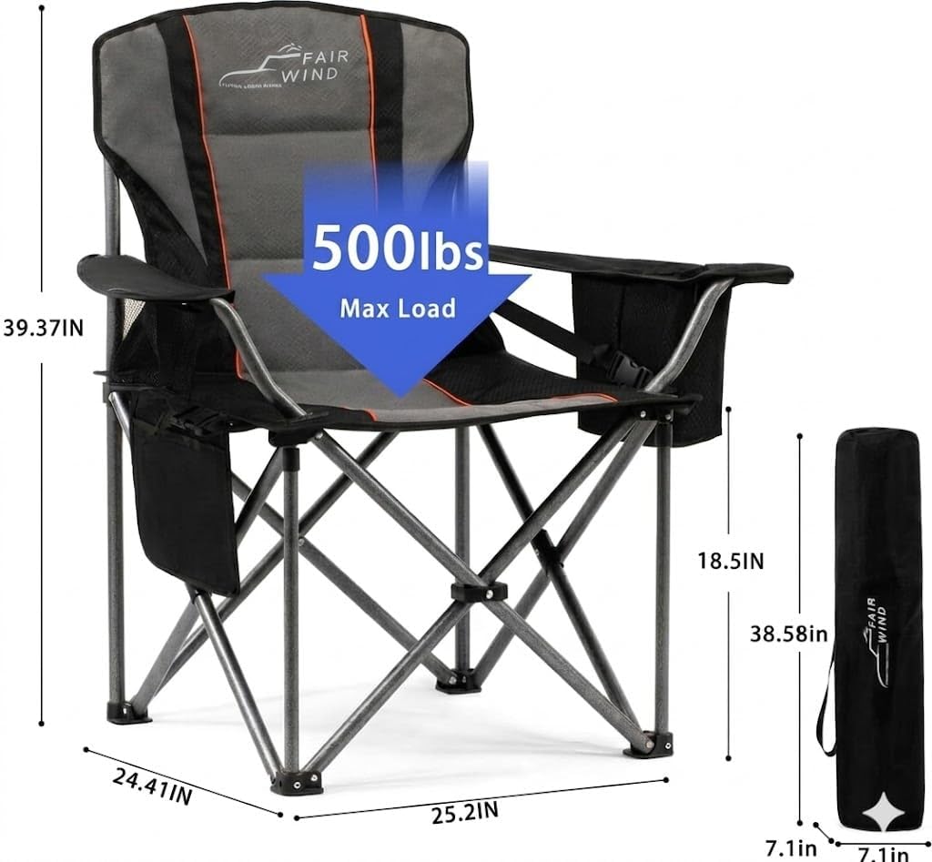 FAIR WIND 2-Pack Padded Oversized Camping Chair Heavy Duty for Adults