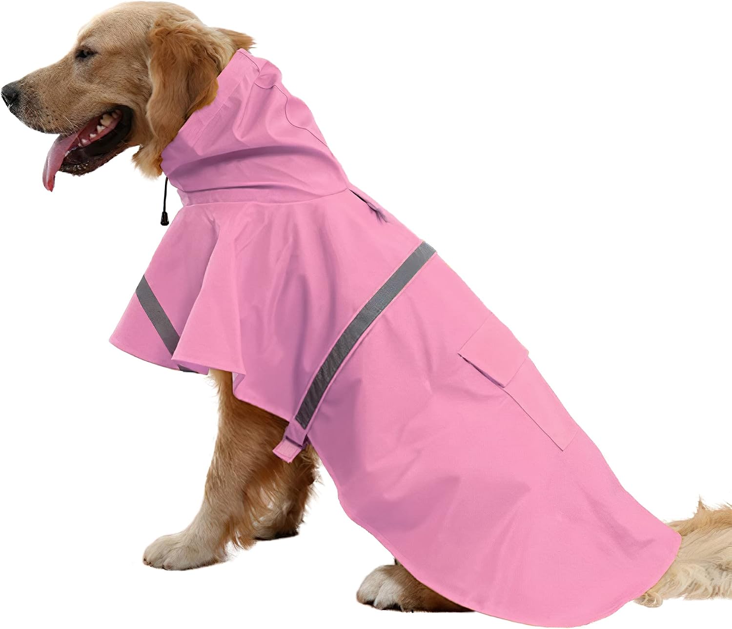 NACOCO Large Dog Raincoat Adjustable Pet Water Proof Clothes Lightweight Rain Jacket Poncho Hoodies with Strip Reflective (L, Red)