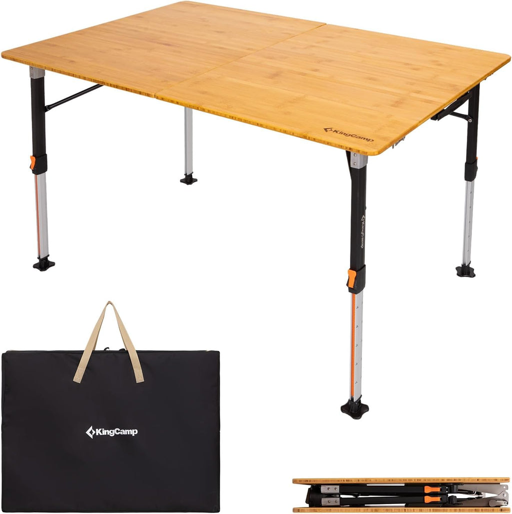 KingCamp Bamboo Folding Table with Adjustable Height