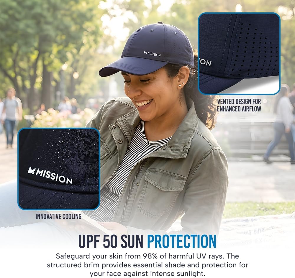 MISSION Cooling Vented Performance Hat Unisex Cap for Workouts, Golf & Running, Sweat & Water Activated Technology
