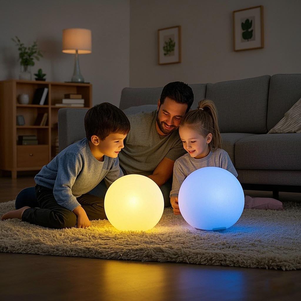 Mr.Go Rechargeable LED Ball Light 12", RGB Color-Changing Globe Orb Lamp