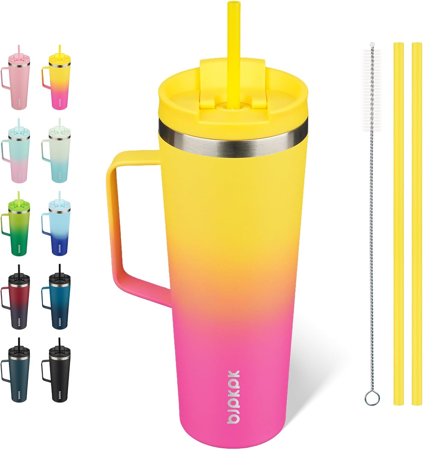 BJPKPK 26oz Insulated Tumbler with Handle, Lid & Straw, Stainless Steel