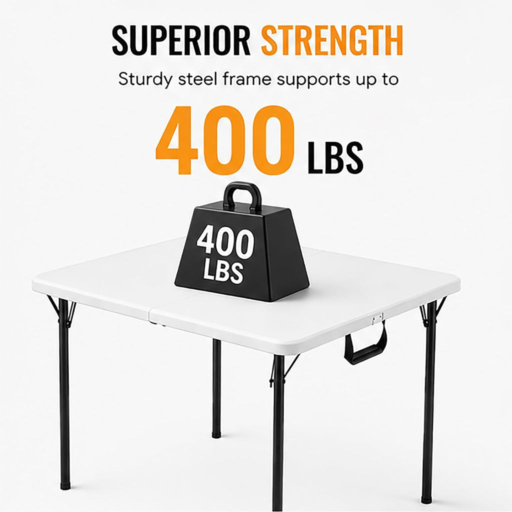 Folding Table, 36in Folding Table Portable with Built-in Handle, Plastic Table with Heavy Duty Steel Legs Supports to 300lbs, Suitable for Party, Camping, Events Indoor&Outdoor Use, White