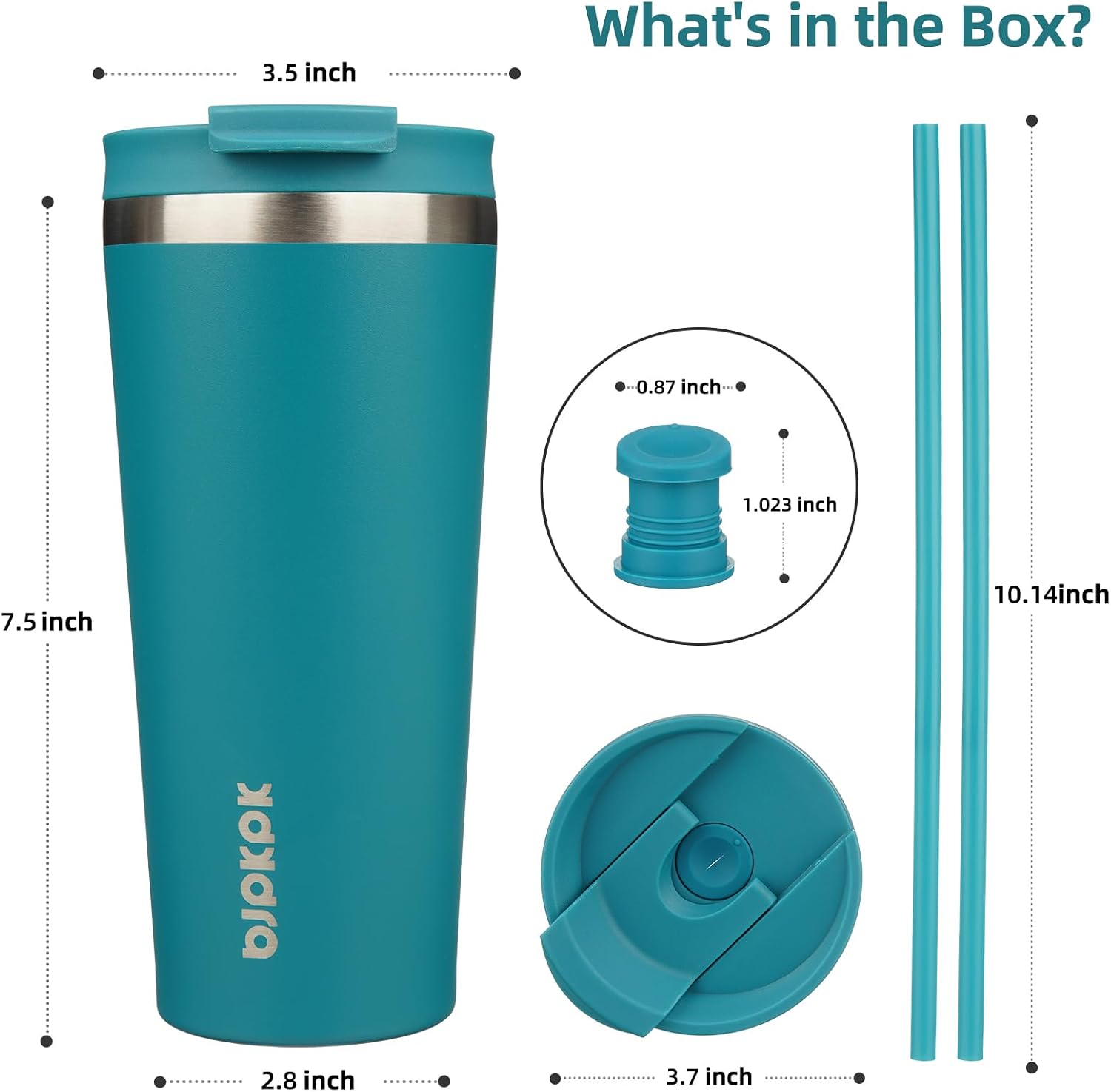 BJPKPK 22 oz Coffee Tumbler with Straw, Insulated Stainless Steel Cup