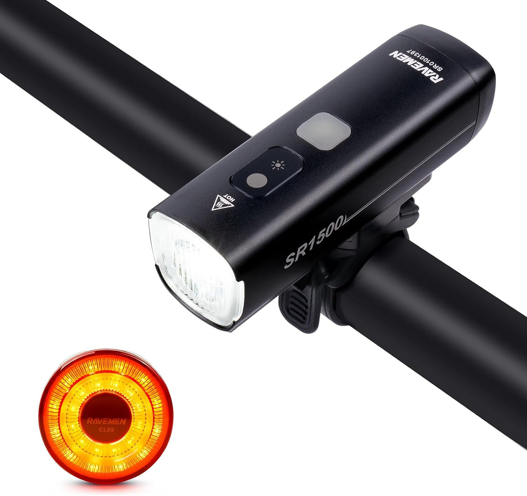 RAVEMEN Bike Lights Set for Night Riding, 5+6 Mode, Front and Back