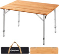 KingCamp Folding Camping Table Bamboo 4-Fold Adjustable Portable Table