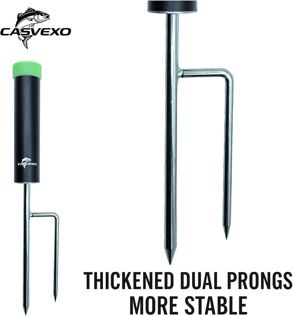 Fishing Pole Holder , 2 Pack Aluminum Fishing Rod Holder for Ground, Rod Holders for Bank Fishing, Double Spike Support, 2 Free Alarm Bells