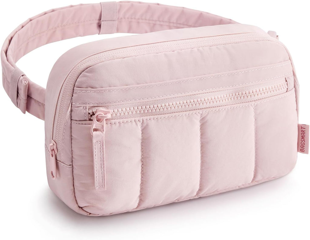 BAGSMART Fanny Packs for Women Cross Body, Quilted Puffy Belt Bag with Pockets, Fashion Waist Packs for Traveling Hiking,Red