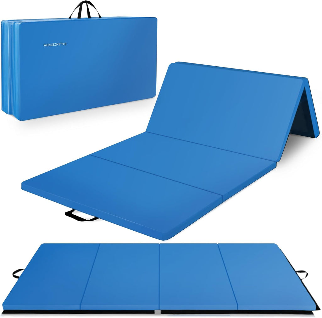 BalanceFrom 10x4 Feet 4-Panel Folding Gymnastics Mat – 2-Inch Thick Pad with Vinyl Surface and Carrying Handles for Tumbling, Yoga, Pilates, Home Workouts, and Martial Arts