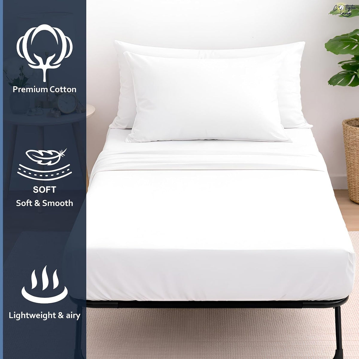 Cottington Lane 4 Piece Cot Sheets Set 32 x 75, Premium Egyptian Cotton Sheets, Perfect for Narrow Twin, Camp Bunk, Army Cots, Trifold Mattress, Camping Cot, Guest Bed Replacement, White