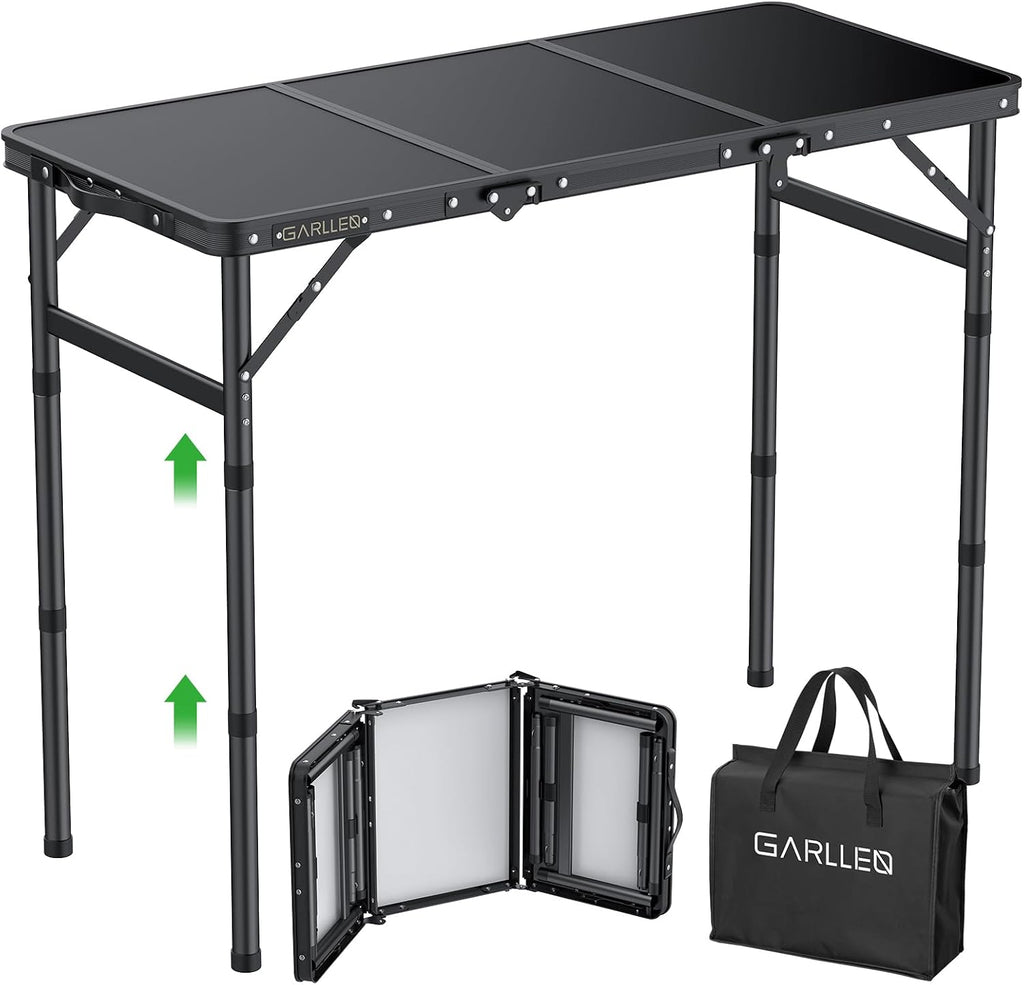 GARLLEN Folding Camping Table 34.2" Lx15.7 W, 3 Adjustable Height Max 27.5"