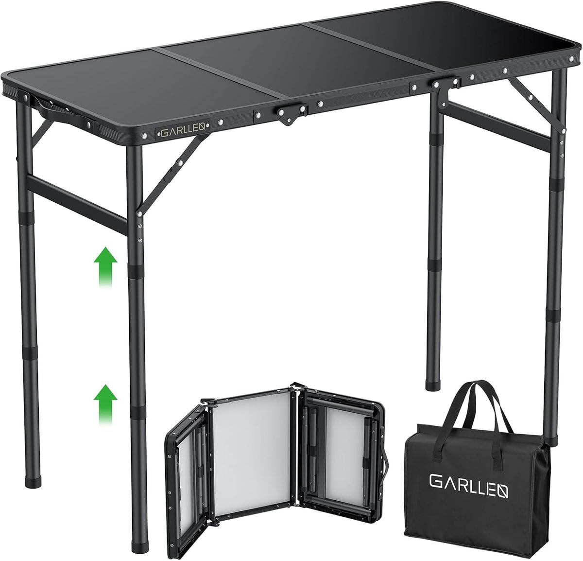 GARLLEN Folding Camping Table 34.2" Lx15.7 W, 3 Adjustable Height Max 27.5"