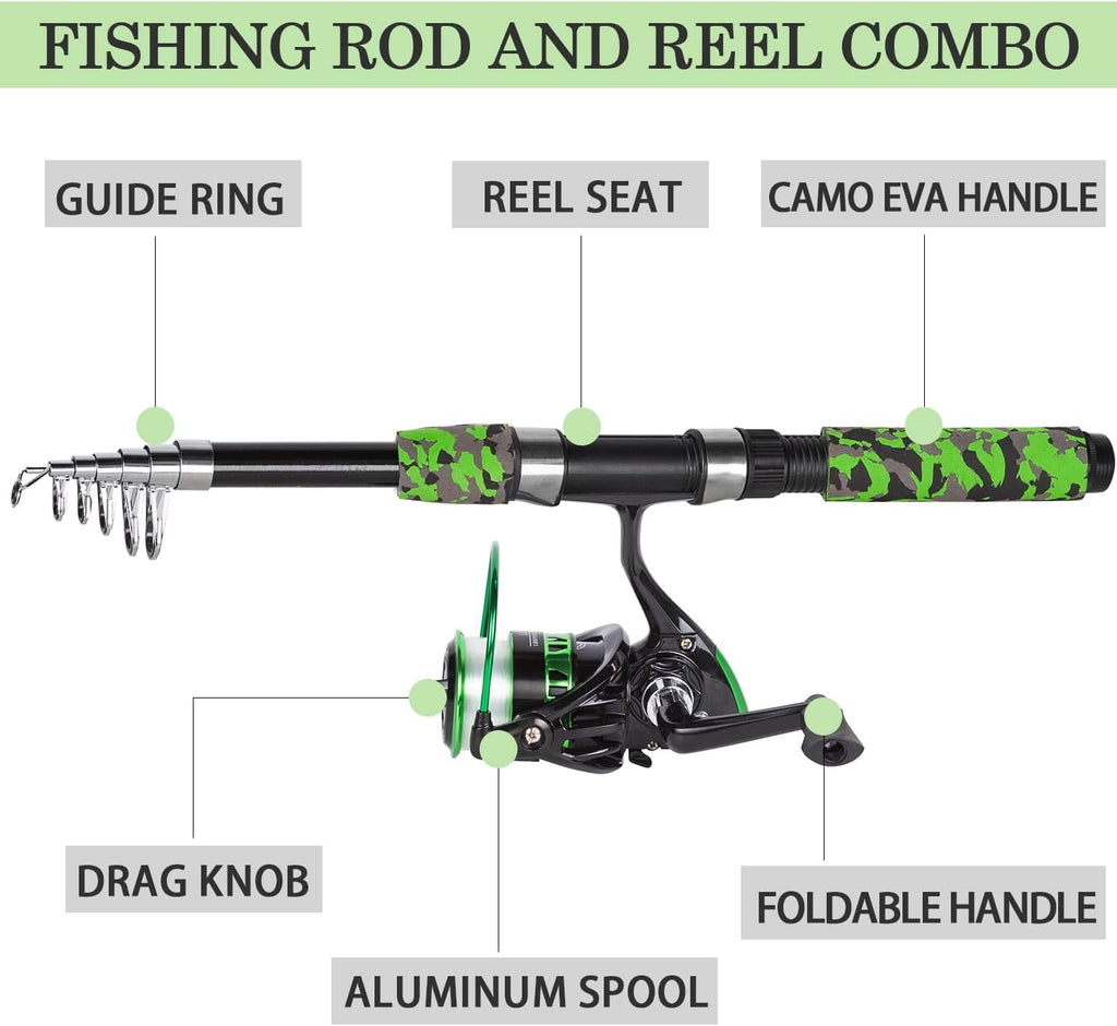 Tripquips Fishing Pole Combo, 6.9ft Telescopic Rods Set, Collapsible Fishing Rods 2PCS Spinning Reel Set with Carrier Bag Freshwater Fishing Rod and Reel Combos Kits