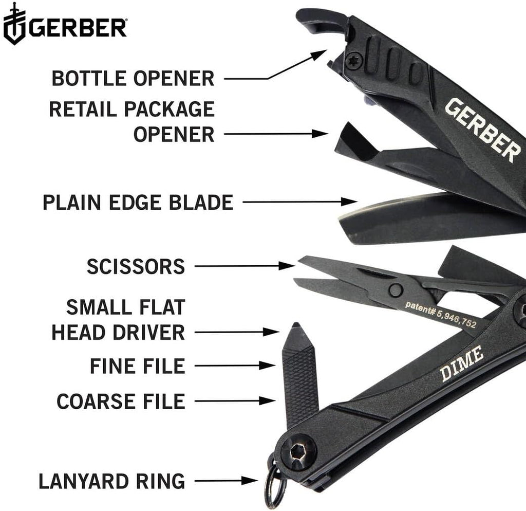 Gerber Dime 12-in-1 Mini Multitool Pliers, Pocket Knife,Bottle Opener,Black