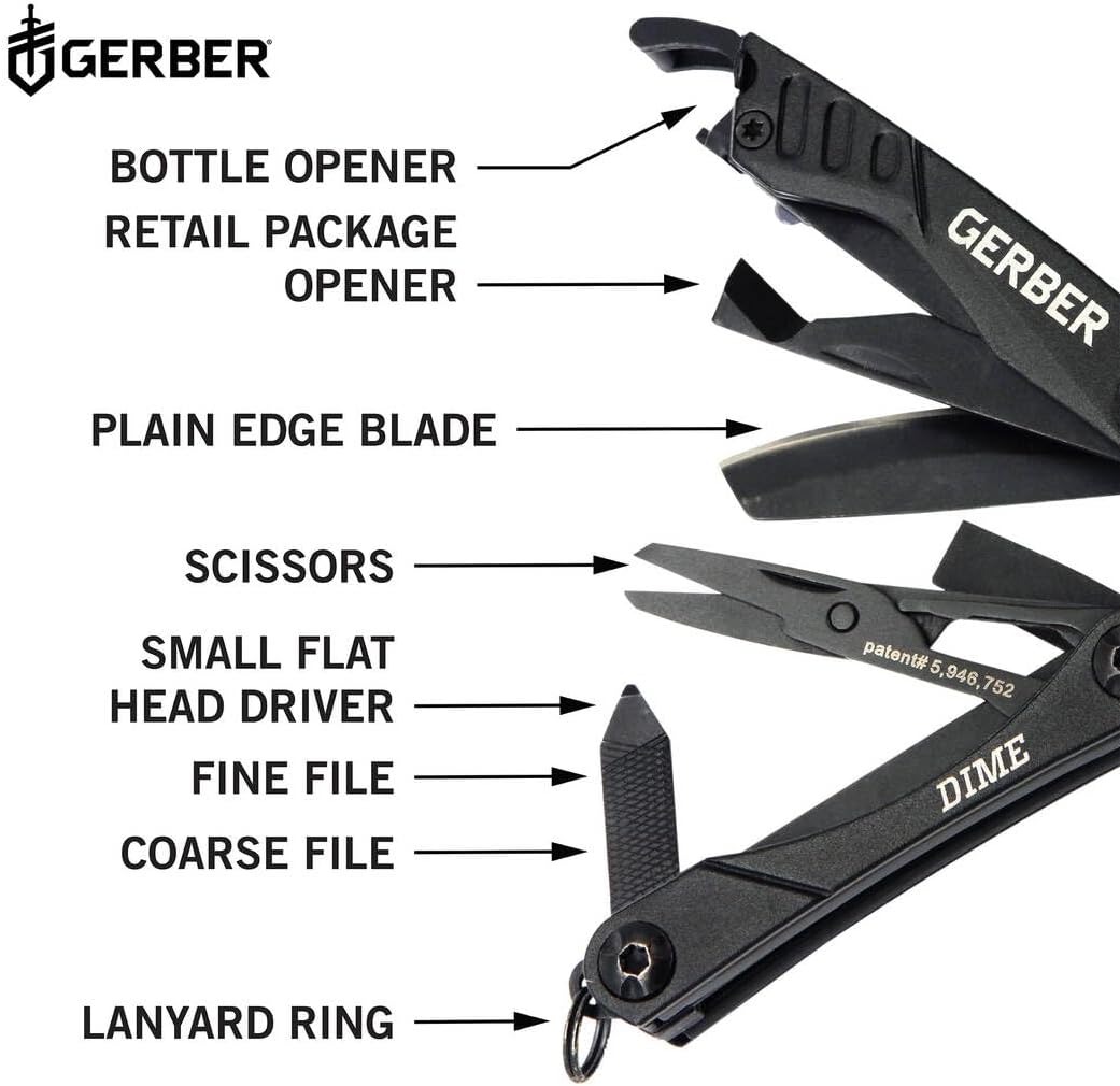 Gerber Dime 12-in-1 Mini Multitool Pliers, Pocket Knife,Bottle Opener,Black